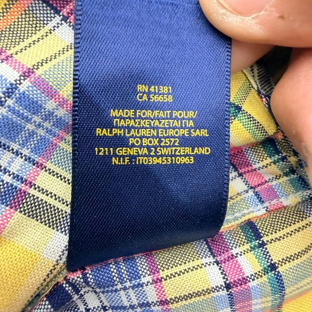 Ralph Lauren Boys Shirt Size 10 Yellow Multicolor Plaid Flesh Pony Long Sleeve